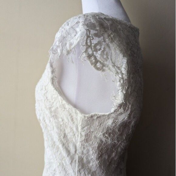 White Lace Dress Cap Sleeve Scoop Neck Medium - Picture 4 of 11